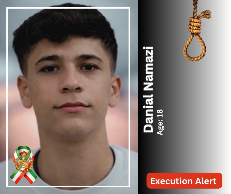 DGascoign3's tweet photo. The Islamic Republic is accelerating executions. Danial Namazi (18) is currently in danger. We need more than "concern" we need action to save him and dozens of other young protesters #IranMassacre‌ #KingRezaPahlavi‌ForIran https://t.co/6UodSgs1Qs