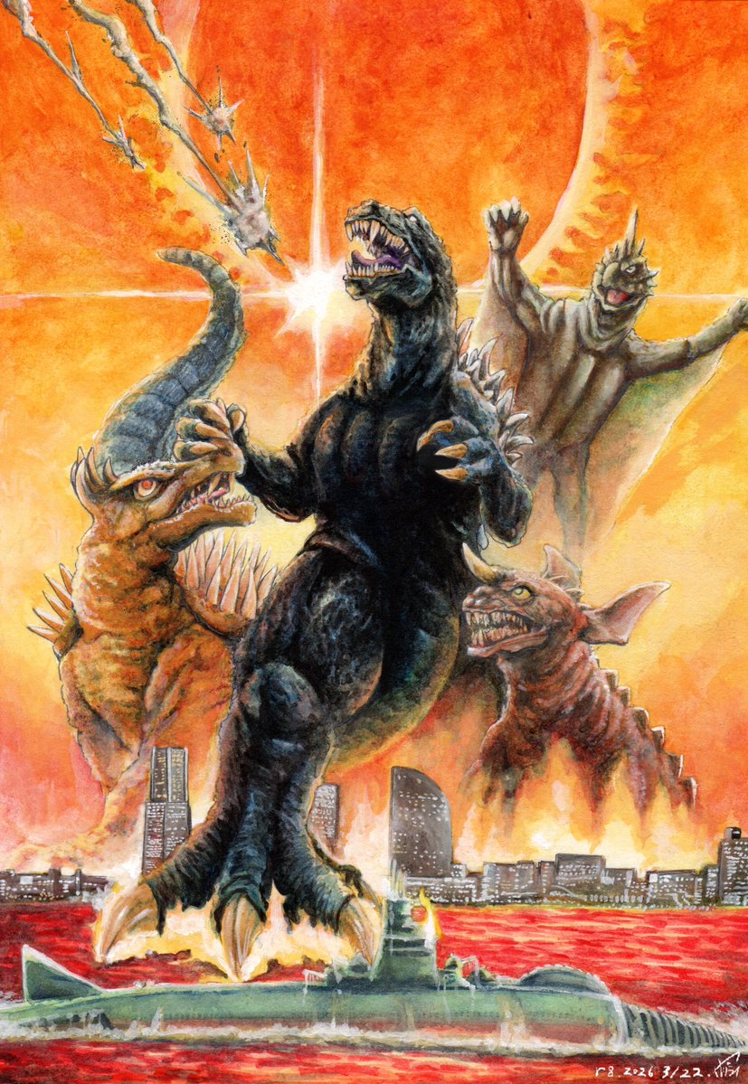 完成ってところで！

Godzilla X Varan, Baragon and Anguirus: Giant Monsters All-Out Attack!  Fanart
＃ゴジラ #godzilla ＃アナログイラスト