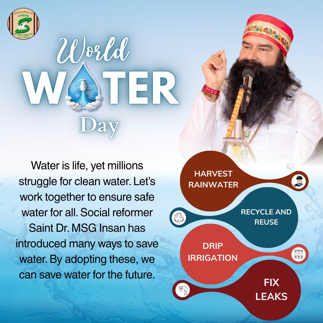 Rekhajuneja777's tweet image. आजकल लोगों को पानी को बर्बाद करता देख एक आम सी बात हो चुकी है। जैसा कि पूज्य गुरुजी Saint Dr Gurmeet Ram Rahim Singh Ji Insan ने बताया कि छोटी आदतें बड़ा बदलाव ला सकती हैं। World Water Day पर हमें यह याद रखना चाहिए कि हर बूंद कीमती है।
#SaveWater #WaterisLife #FutureisNow