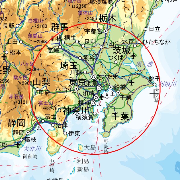 jogi_mogmog's tweet photo. 野獣邸から半径114.514kmの円 https://t.co/KRnAJ4mCGI