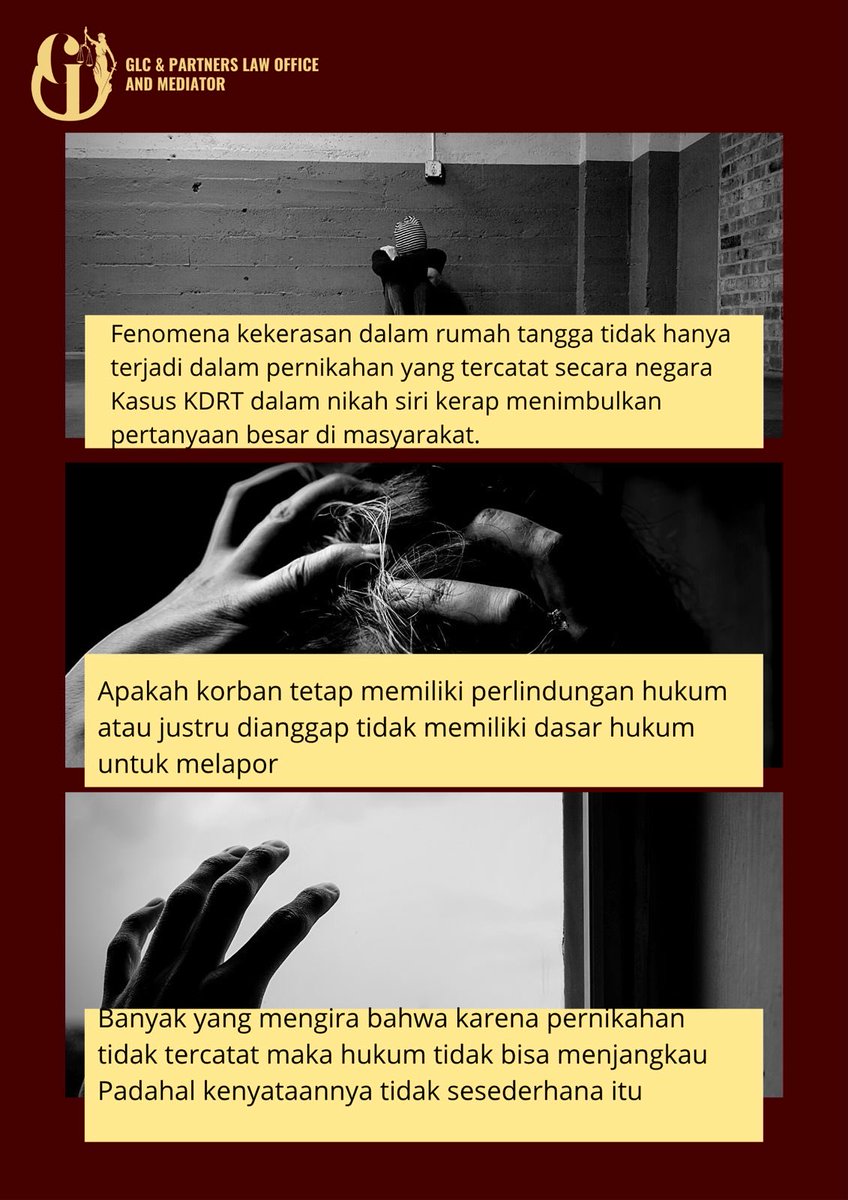 GLCLawOffice's tweet image. KDRT tetap merupakan tindak pidana. Tidak peduli apakah pernikahan tercatat atau tidak

Korban tetap memiliki hak untuk mendapatkan perlindungan hukum dan keadilan Negara hadir untuk melindungi setiap individu dari kekerasan

Jangan diam saja!
#kdrt 
#kekerasan 
#hukum 
#pidana