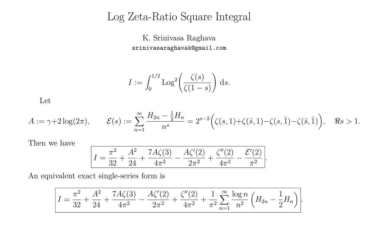 𝐒𝐫𝐢𝐧𝐢𝐯𝐚𝐬𝐚 𝐑𝐚𝐠𝐡𝐚𝐯𝐚 ζ(1/2 + i σₙ )=0 tweet media