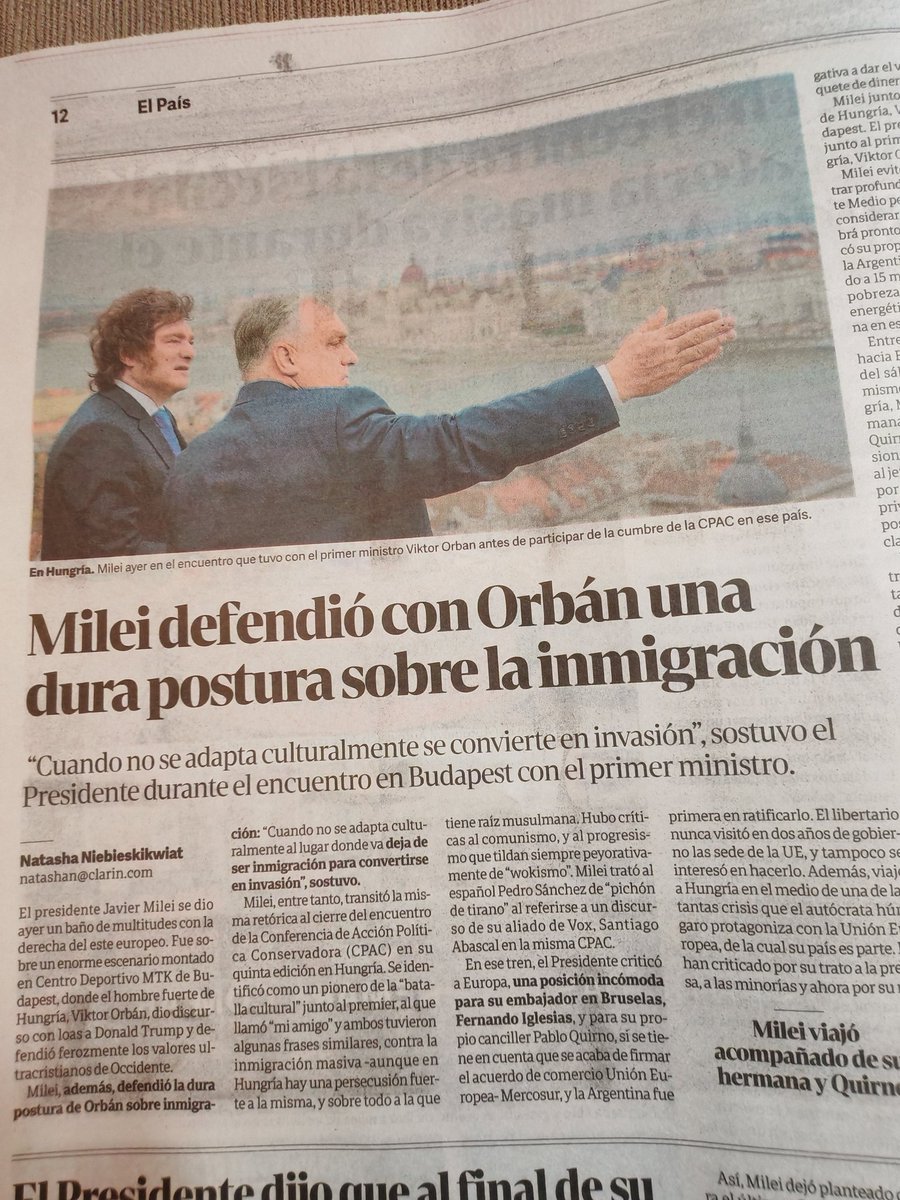 atilioboron's tweet image. Fiel a sus claros ancestros tehuelches (aunque algunos creen que ranqueles) #Milei lanzó junto a Orban una dura crítica a la inmigración, que puede llegar a convertirse en "invasión". Esta es la tesis de Trump, Orban y compañía, ¿Cómo, que hay un error, que los Milei no