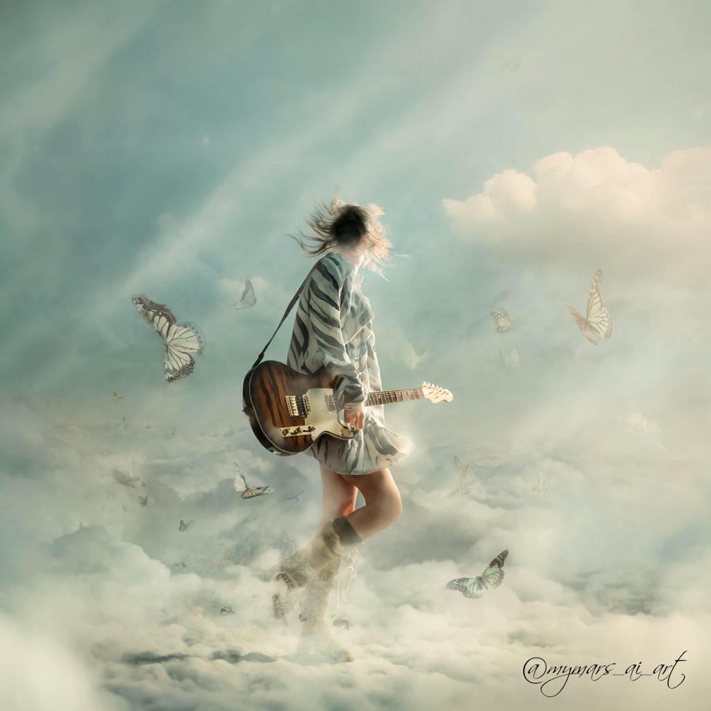 mymars_ai_art's tweet image. "Well she's walking through the clouds 
With a circus mind that's running round 
Butterflies and zebras 
And moonbeams and fairy tales
That's all she ever thinks about 
Riding with the wind."

#LittleWing #JimiHendrix #Guitarist #LyricNote #LyricsStudy #AIArt #MyMars #Midjourney