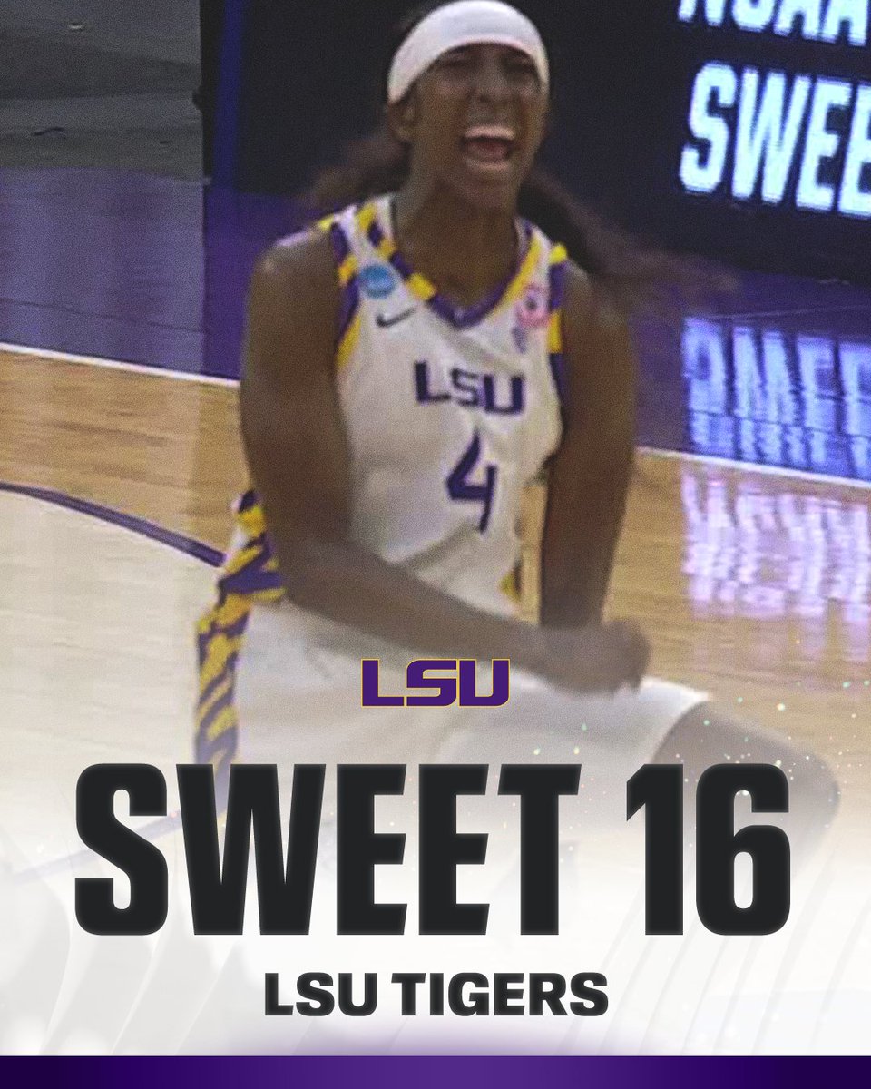 espn's tweet image. LSU IS MARCHING ONTO THE SWEET 16 IN DOMINANT FASHION‼️ 

The Tigers are just the second team to ever open an NCAA tournament run with back-to-back 50 points wins 😤
