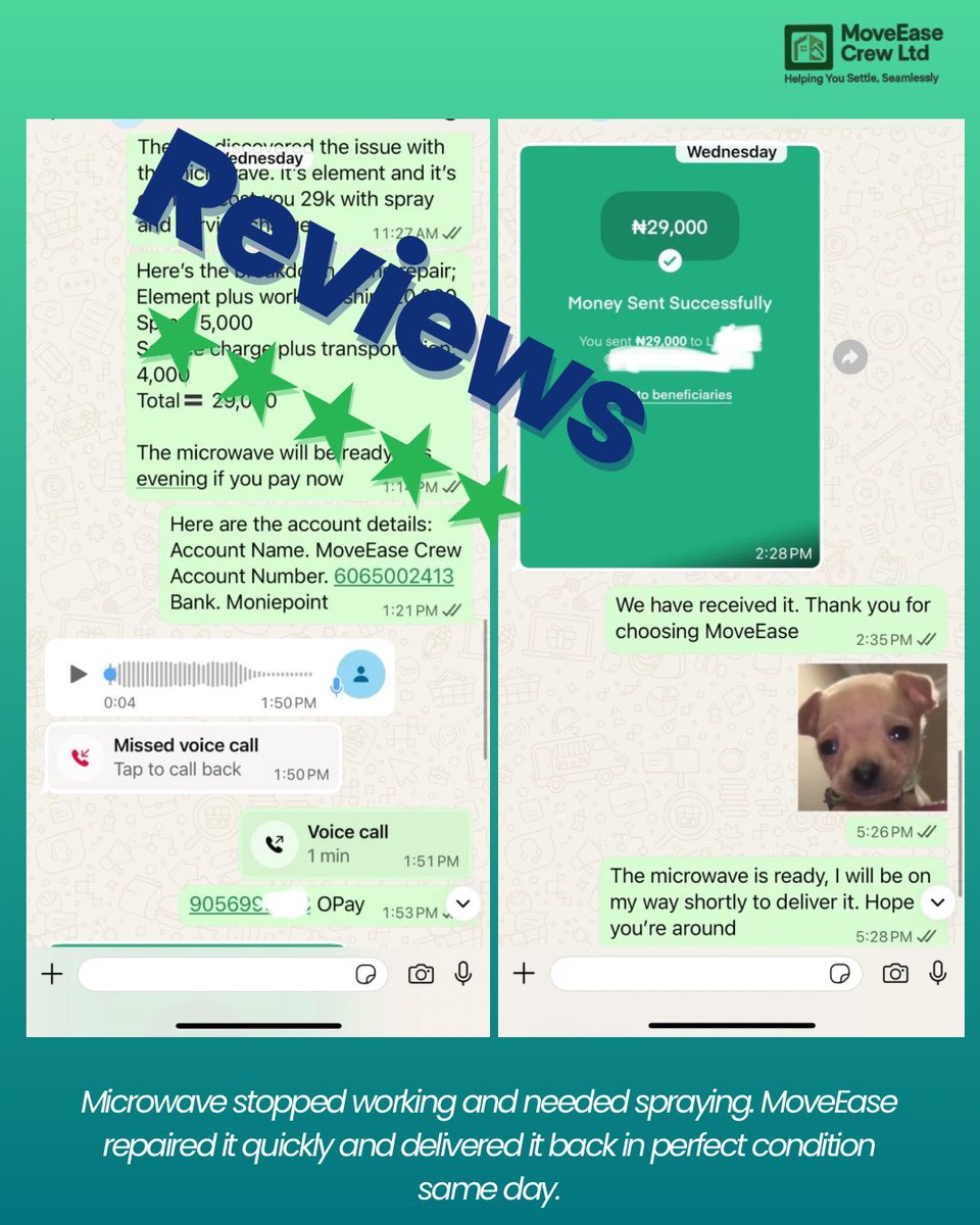 moveeasecrew's tweet photo. Weekly Review 💬
Client’s microwave stopped working, we repaired it and delivered it back the same day.
Fast, reliable, no stress. https://t.co/nONDioOdA6