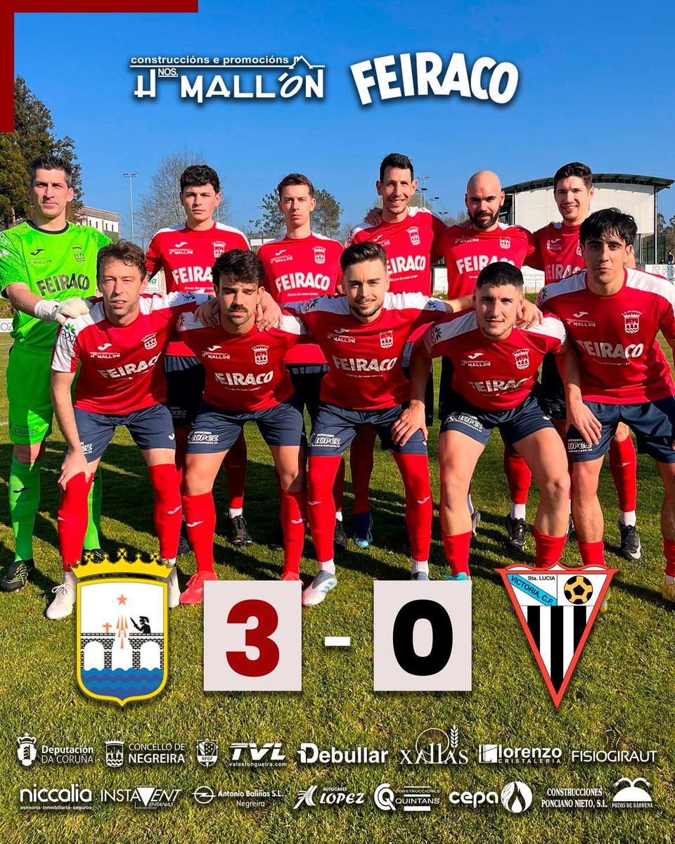 SDNegreira's tweet photo. 𝗦𝗘𝗚𝗨𝗜𝗠𝗢𝗦 👊🔥 [3⃣-0⃣] 
Moi bo partido dos nosos que encarrilaron o match aos tres minutos por medio do ⚽ de @albertofr_8 que anotaría o segundo desde os 11 metros no minuto 76 e @diegofube ⚽ no noventa pechaba a goleada ante o @CDVictoriaCF

Superamos os 50 puntos 🕺 https://t.co/8Ognb0oWm5