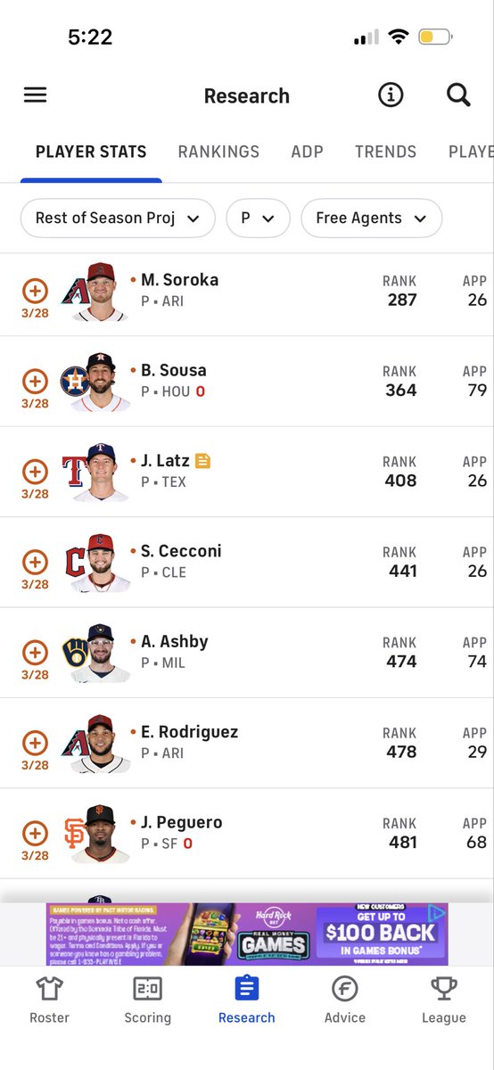 mellowbeerguy's tweet photo. @DrRoto Top Batters and Pitchers based on projections. I am going to scour for some rookies and sleepers from this weekend House Calls. https://t.co/vR6llTl1AS