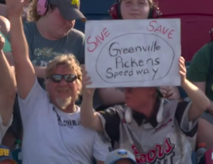 Mike Joy gives a shoutout to the efforts to save Greenville Pickens Speedway, which is in danger of being demolished and redeveloped, on FS1's broadcast of the Cup race.