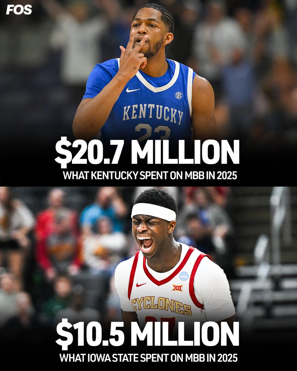 Iowa State's operating expenses were nearly half of Kentucky's in the 2024-25 season. 

They just topped the Wildcats to advance to the Sweet 16.

(via <a href="/ExtraPointsMB/">Extra Points</a>)