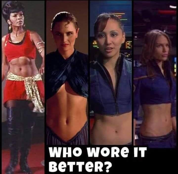 BallerToy1327's tweet image. #StarTrek #StartrekTNG #Enterprise 
TREK TUMMIES: Uhura hands down by this meme.
