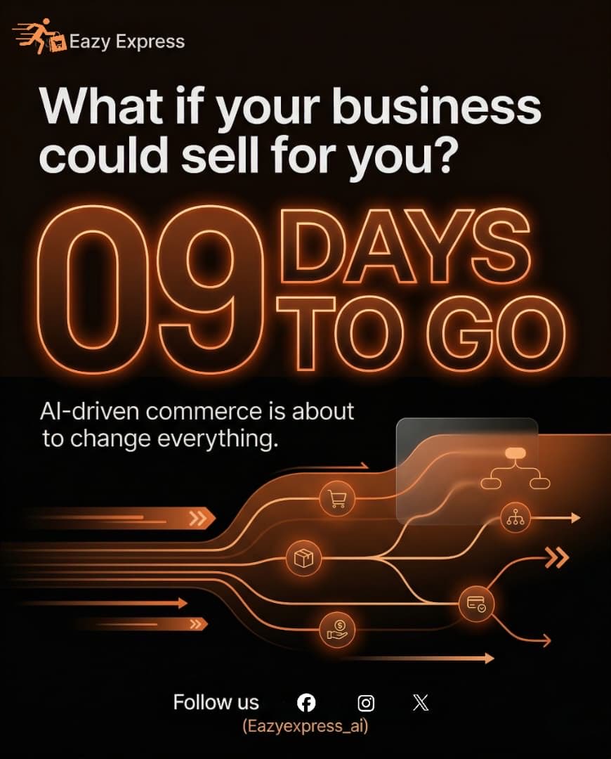 eazyexpress_ai's tweet photo. 9 days to go.
We’re redefining how you buy and sell — smarter, faster, and more seamless than ever.

#Eazy_ai 🚀
#EazyExpress #SmartCommerce #AgenticAI #AutonomousCommerce #MarchLaunch #NextGenCommerce https://t.co/SJ8V2ohfpm