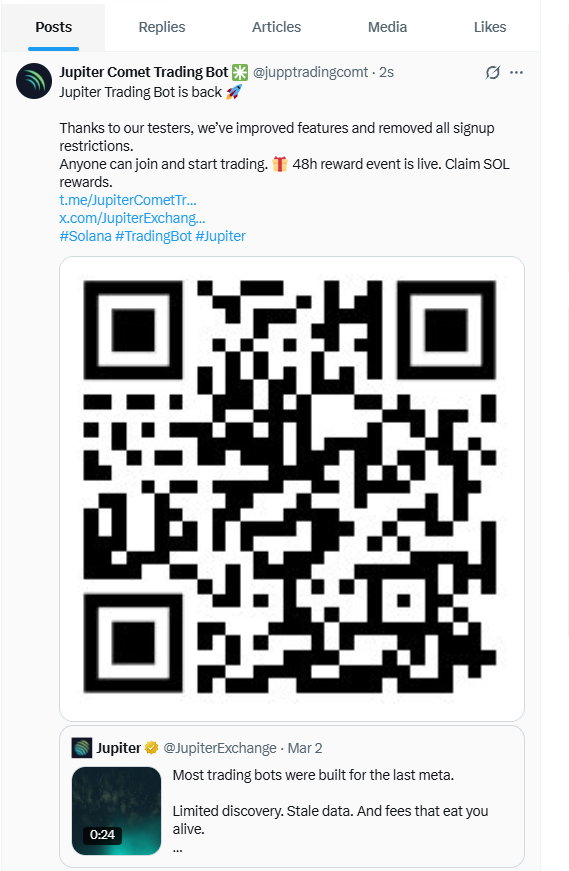 DScovenna's tweet photo. Hey friends! Just got the latest Jupiter Trading Bot update – smoother swaps and better rewards than ever
@nodevnoparty @ShibeSniper @Queenka555 @odetterocket https://t.co/mhIb14zYz9