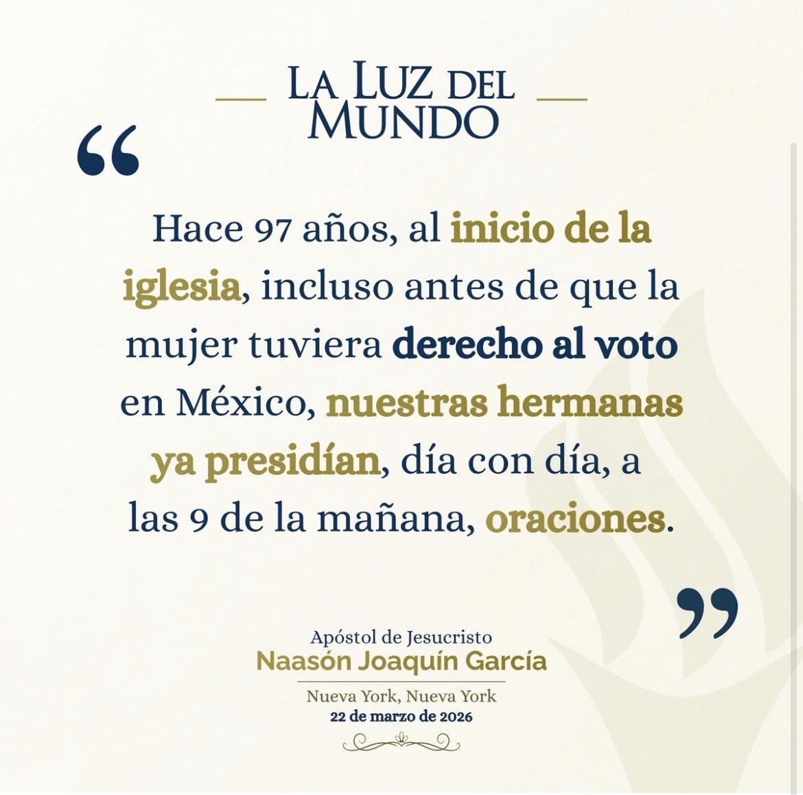 madaigutierre12's tweet photo. Desde los tiempos antiguos la mujer #lldm,ha sido un elemento esencial, en los planes de Dios; y en este siglo se seguirá escribiendo al lado del apóstol Naasón Joaquín García. #MujerLldm #100AñosDeVida https://t.co/P6ZyQ9f3Zo
