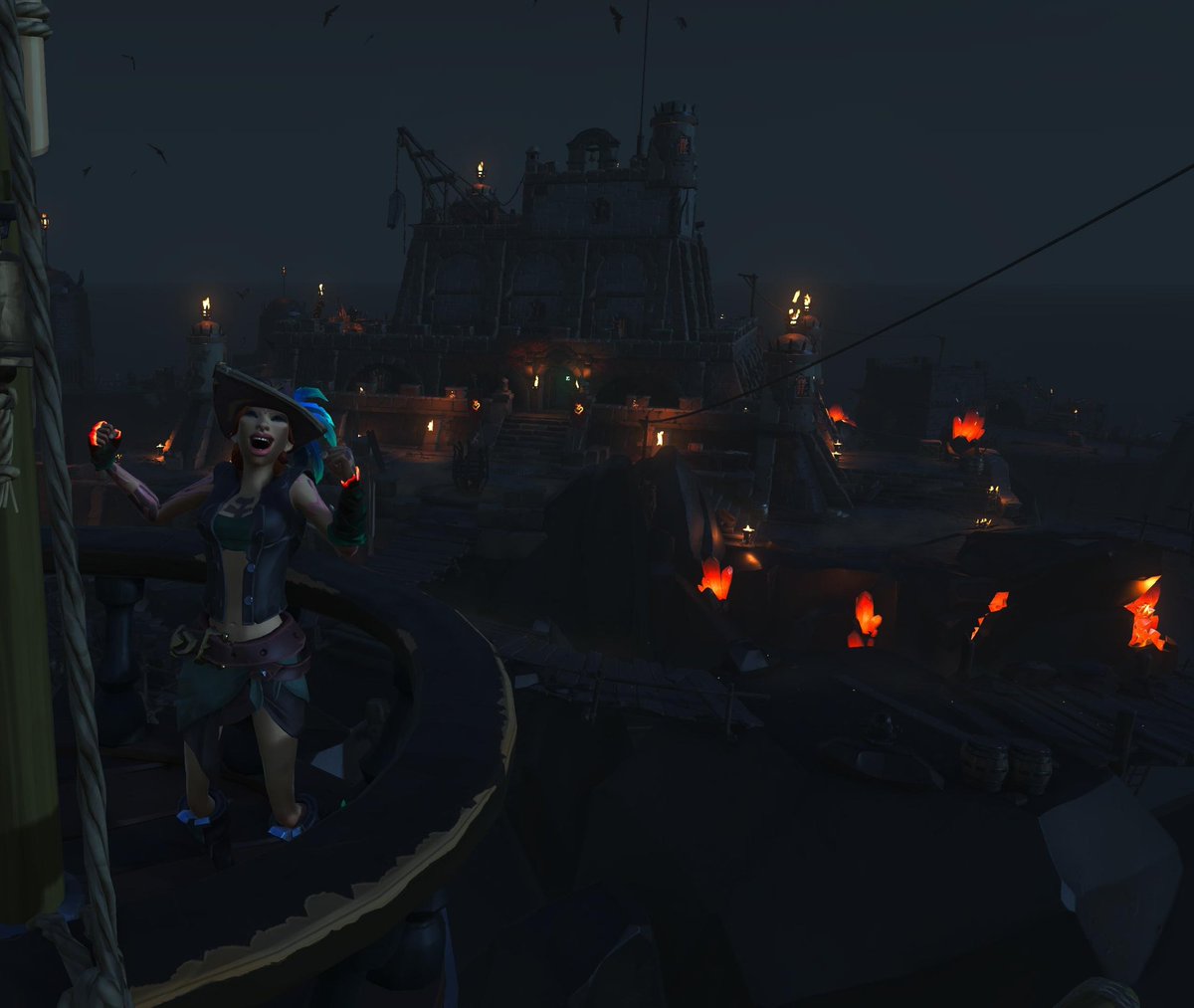 InsaneSAF's tweet photo. Unfiltered Version (didn't know the rules)
Captain Jillian Sunrider celebrating a Garrison win aboard The Calypso's Dagger 
#SOTshots #SeaOfThieves
Captained by Belmega81 https://t.co/D7mXETuPJb