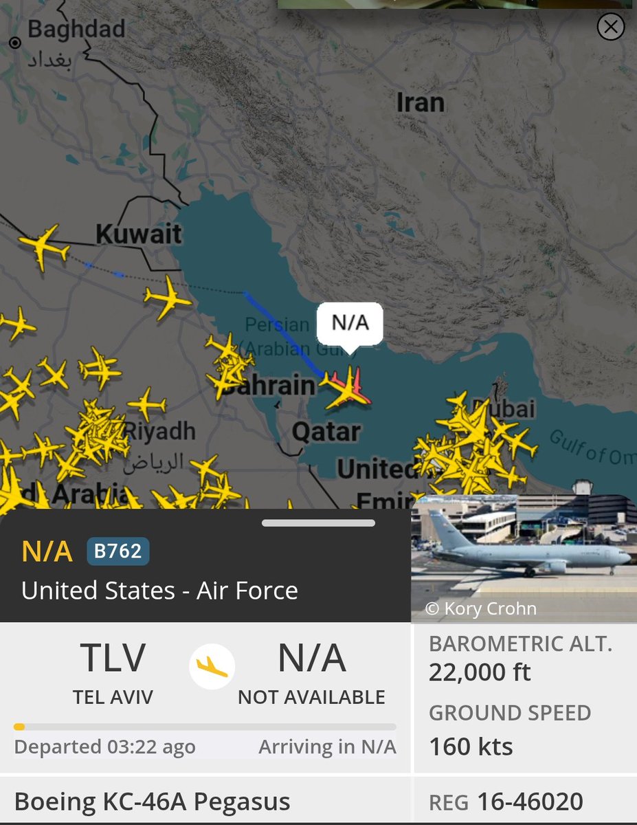 Two US Air force plane from Tel Aviv flying over Persian Gulf.