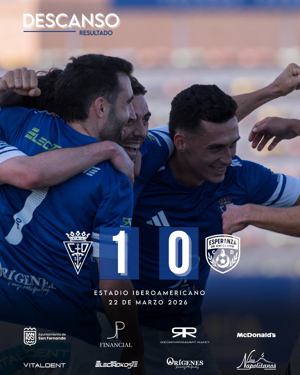 ⏸️ ¡Descanso! 

1⃣ #CDSanFernando1940
0⃣ Esperanza de Chiclana

⚽️ Nano Cavilla
