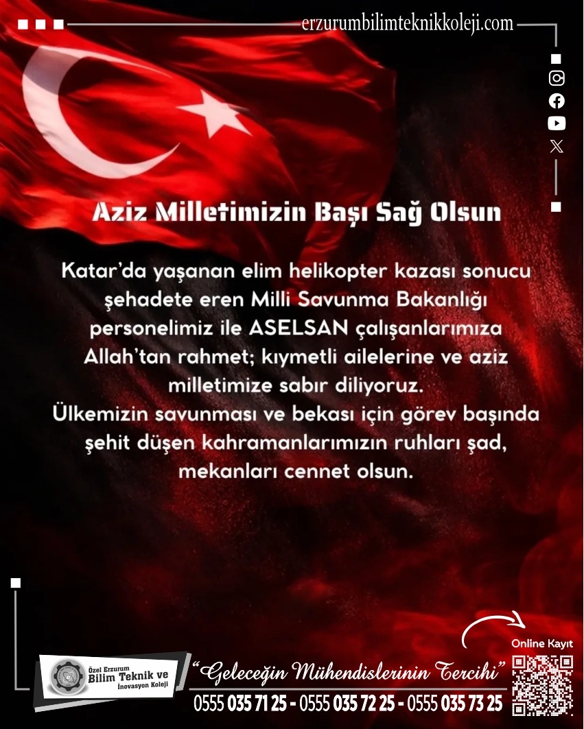 ErzurumBtk's tweet photo. Şehitlerimize Allah’tan rahmet; kederli ailelerine ve yakınlarına sabır, Türk Silahlı Kuvvetlerimize ve ASELSAN’a başsağlığı diliyoruz. https://t.co/lhkch9Fock
