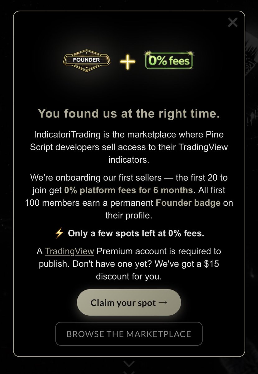 IndicatoriTrad's tweet photo. Ehi devs and enterpreneurs, we have a special launch promo for you!
What are you waiting for? Claim your spot 👇
https://t.co/isckGsOJcm

#pinescript #algotrading #tradingview https://t.co/CWdD22bFUx