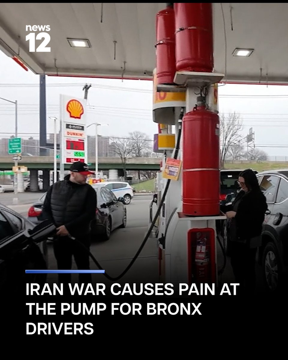 News12BX's tweet photo. PAIN AT THE PUMP: Rising gas prices are adding strain for drivers in the Bronx, as costs at the pump increase amid the ongoing war with Iran.
 
#News12 #TheBronx #GasPrices #EconomicStrain #FuelCosts

https://t.co/C7aVkWOjxi https://t.co/wssnVIflIg