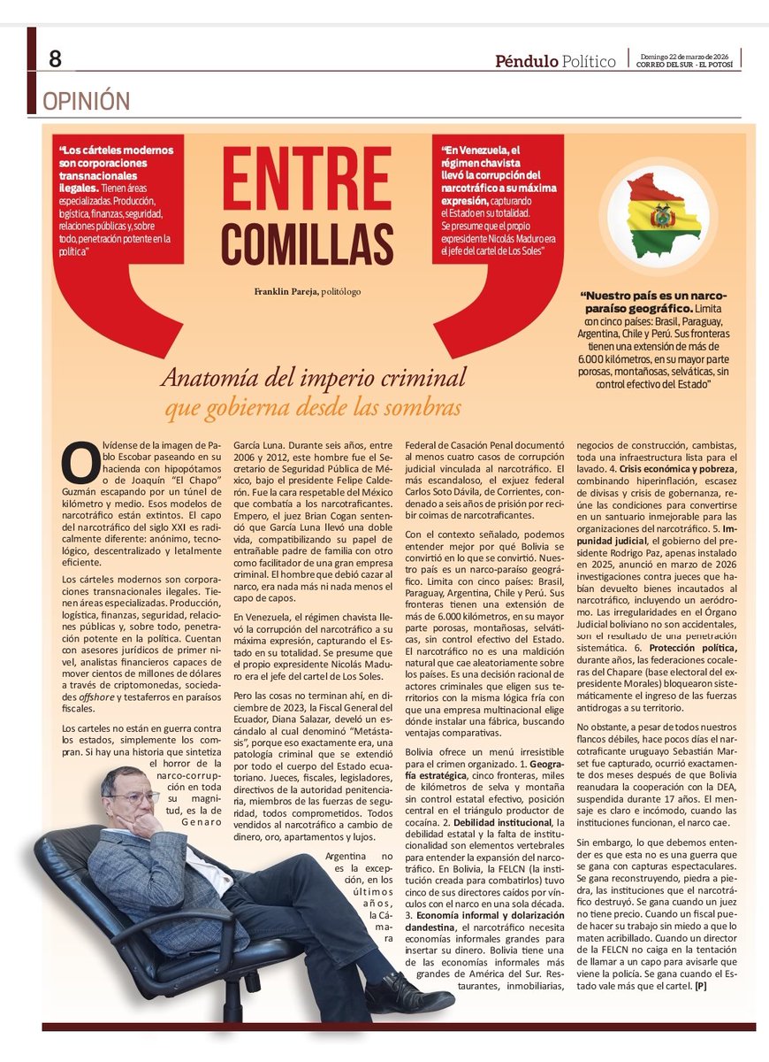 Anatomía del imperio criminal que gobierna desde las sombras.
Comparto mi columna dominguera.
#PénduloPolítico
#CorreoDelSur