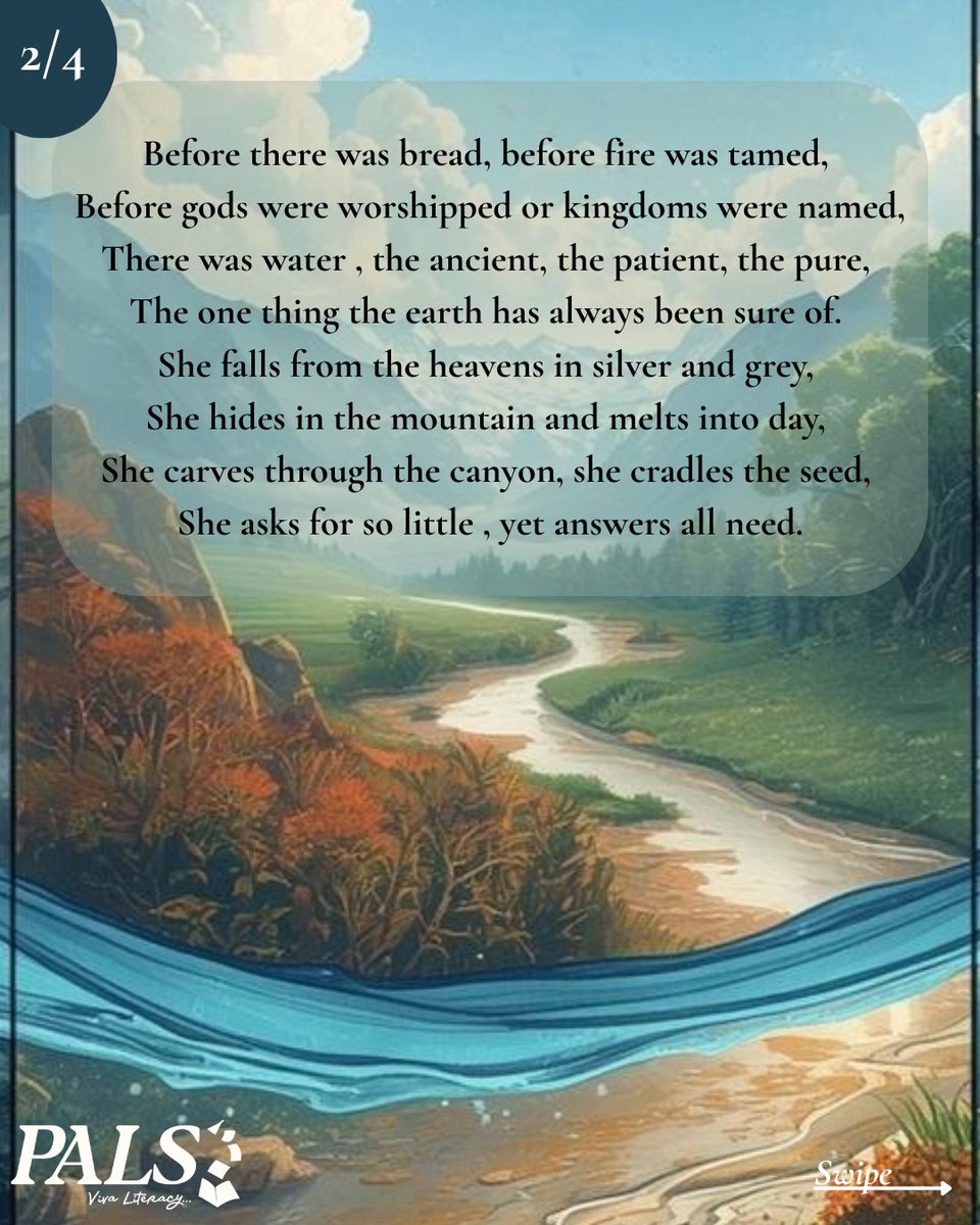 PALS_Poetry's tweet photo. Before fire, before kings, before history — there was water.

Now we waste what others pray for.

Every drop matters. Every silence costs.  

Protect it. Preserve it. Pass it on.

#WorldWaterDay #WaterIsLife #SaveWater #SDG6 #ClimateAction #poetry #poem #PALSpoetry #vivaliteracy https://t.co/uOC4mUHcPj