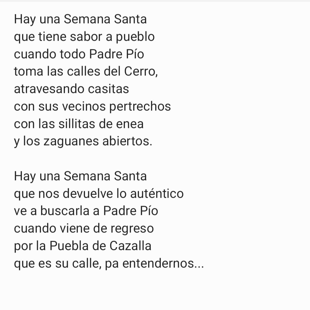 Hay veces que la vida te regala hermosos detalles, como esos versos. Gracias <a href="/JARodriguez_TV/">José Antonio R.</a> por este regalo. En casa mi madre hoy sonríe y mi padre desde el cielo seguro que presume de ti y te ha mandado el mayor de los besos.
Gracias, pregonero!!!