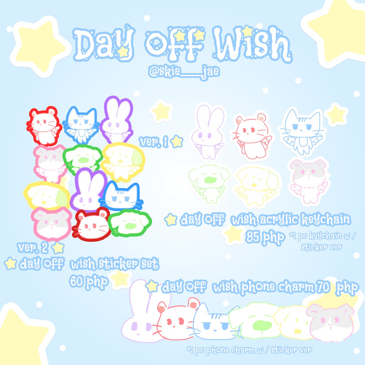 .˚○ • ° day off wish ⋆｡°✩
by <a href="/skie___jae/">catೀ ode to love🩵</a> ⋆｡°✩

keychain &amp; sticker pre-order form is now open!

doo: march 31, 2026 
dop: march 31, 2026 

⭐️pre-order form: forms.gle/tEXHArtekYoDnf…

*all first batch order will receive a random button pin &amp; random wish sticker ⋆｡°✩