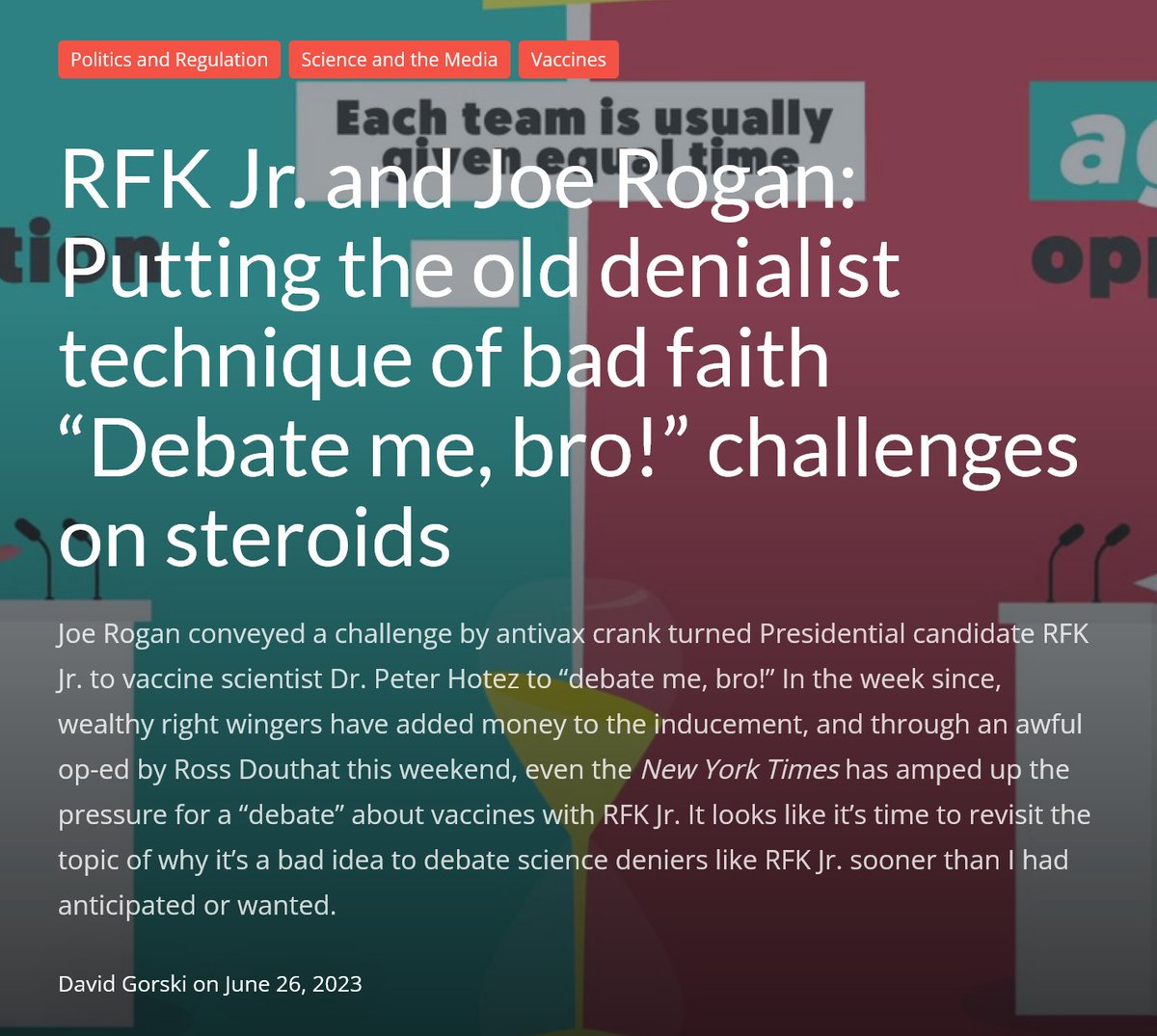 MandrakeLionel's tweet image. It's the "debate me bro" shtick we've seen before.
As David Byrne said "Same as it ever was."

These clowns know their MAHA house of cards is crashing. Let it crash.

Remember when "Roid" F. Kennedy Jr wanted to debate Dr. Hotez in 2023? 
 sciencebasedmedicine.org/rfk-jr-and-joe…