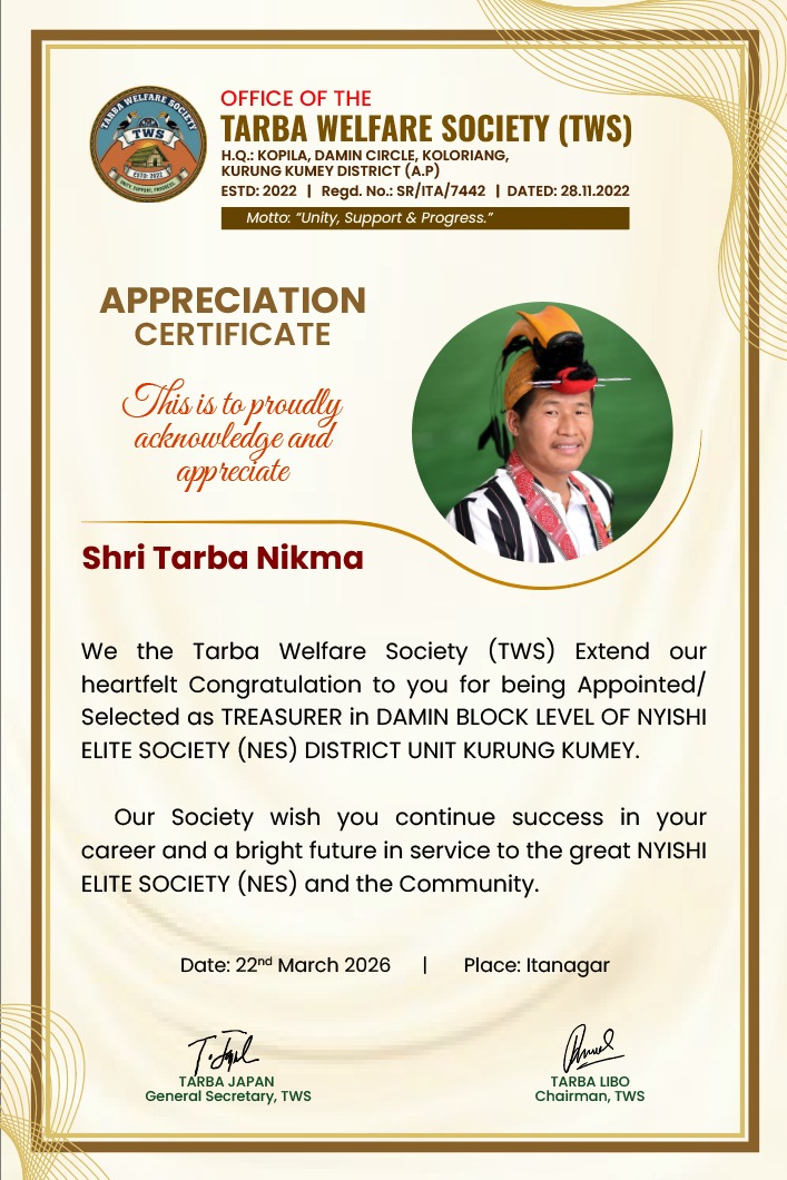 TarbaNikma69's tweet photo. I heartfel thanks to Tarba Welfare Society led by Shri Tarba Libo Chairman, Shri Tarba Japan General Secretary and Appa Tarba Tatung also gifted me https://t.co/0SgmJCAzQ7