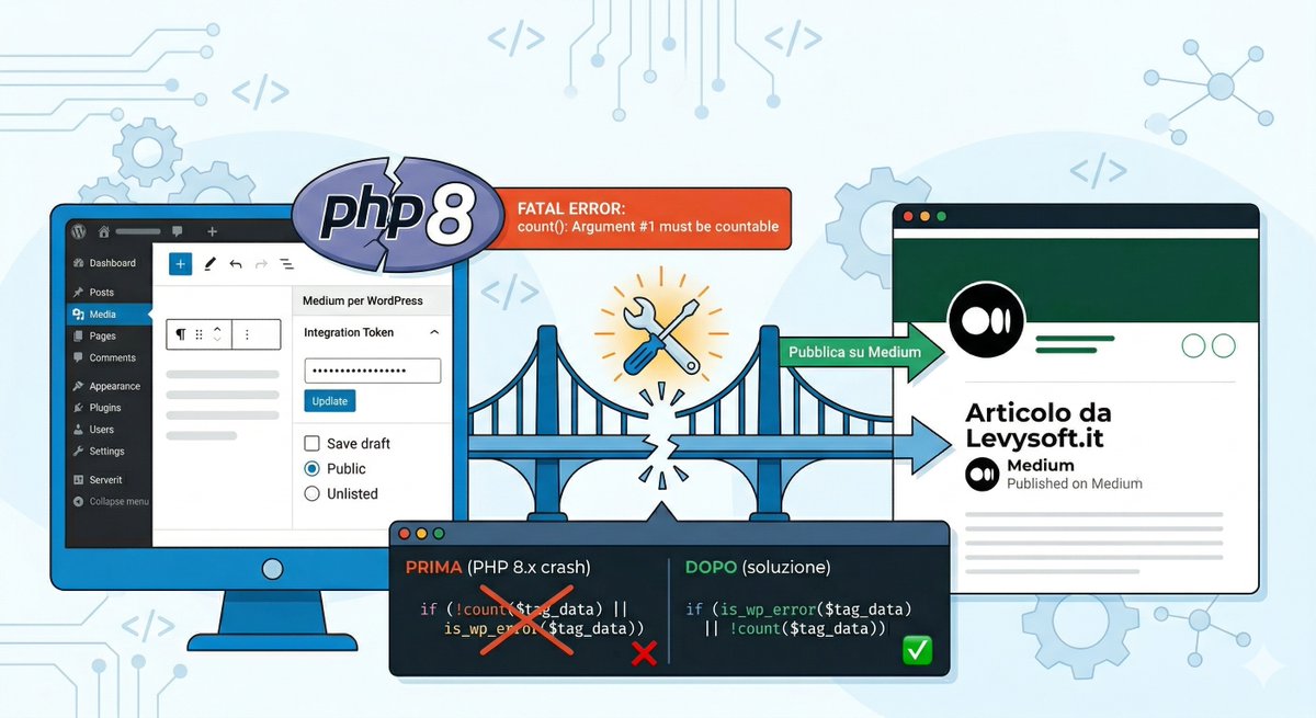 levysoft's tweet photo. Come risolvere il crash del plugin Medium per WordPress con PHP 8.x: https://t.co/oOiRz8Ov95
#php #medium #wordpress #plugin #bug https://t.co/SCrCIjKt7i