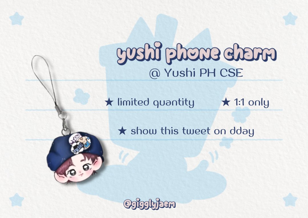 hello! i will be giving yushi phone charms on april 12 @ mabuhay tea house 💙💙

⭐️help rt to spread 

continue loving yushi~~ 

#HeavenSentYu
#YUSHI #ユウシ #유우시 #NCTWISH
