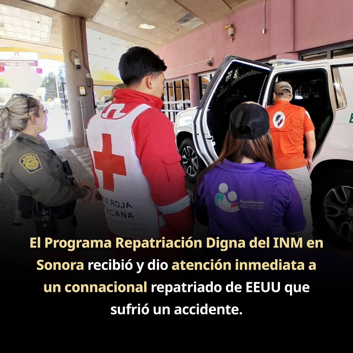 INAMI_mx's tweet photo. Por medio del Programa #RepatriaciónDigna del #INM en Sonora, se dio atención a un connacional repatriado de Estados Unidos que sufrió un accidente en su paso por el desierto.

A su llegada, fue recibido por nuestro personal para darle atención integral inmediata y corroborar su estado de salud. Tras ser canalizado y valorado por la Cruz Roja, esta determinó que no requería hospitalización por lo que fue trasladado al Centro de Atención “México te Abraza” en Nogales. ⛑️🇲🇽

En tanto, la Oficina de Representación se puso en contacto con familiares del connacional, quienes viajaron desde Culiacán a Nogales para reunirse con él y regresar a casa. 🏠

El Instituto Nacional de Migración brinda atención humanitaria, con un trato digno, para garantizar los derechos de nuestras y nuestros paisanos. 🫂🕊️ #MovilidadHumana