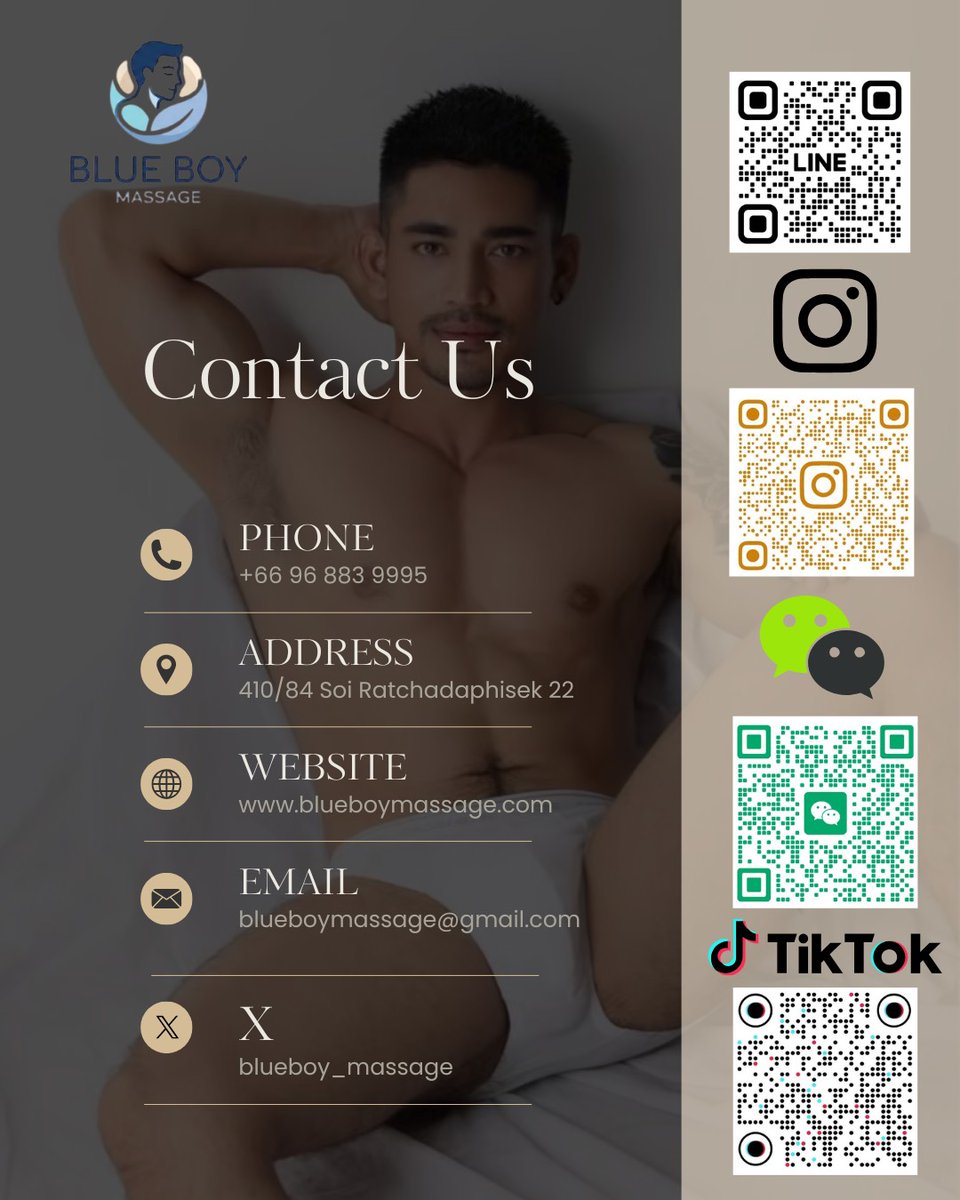 Blueboy_massage's tweet photo. Welcome to BlueBoy Massage your new sanctuary for relaxation and rejuvenation.
Step inside,breathe deeply, and leave the stress of the world behind.
Location https://t.co/7j3EpQIc1E
MRT Ratchada  Exit4
Call +66968839995
line https://t.co/1lNjzXNVVy
Whatapp https://t.co/pdgIH2WASG https://t.co/NdxNWbENiH