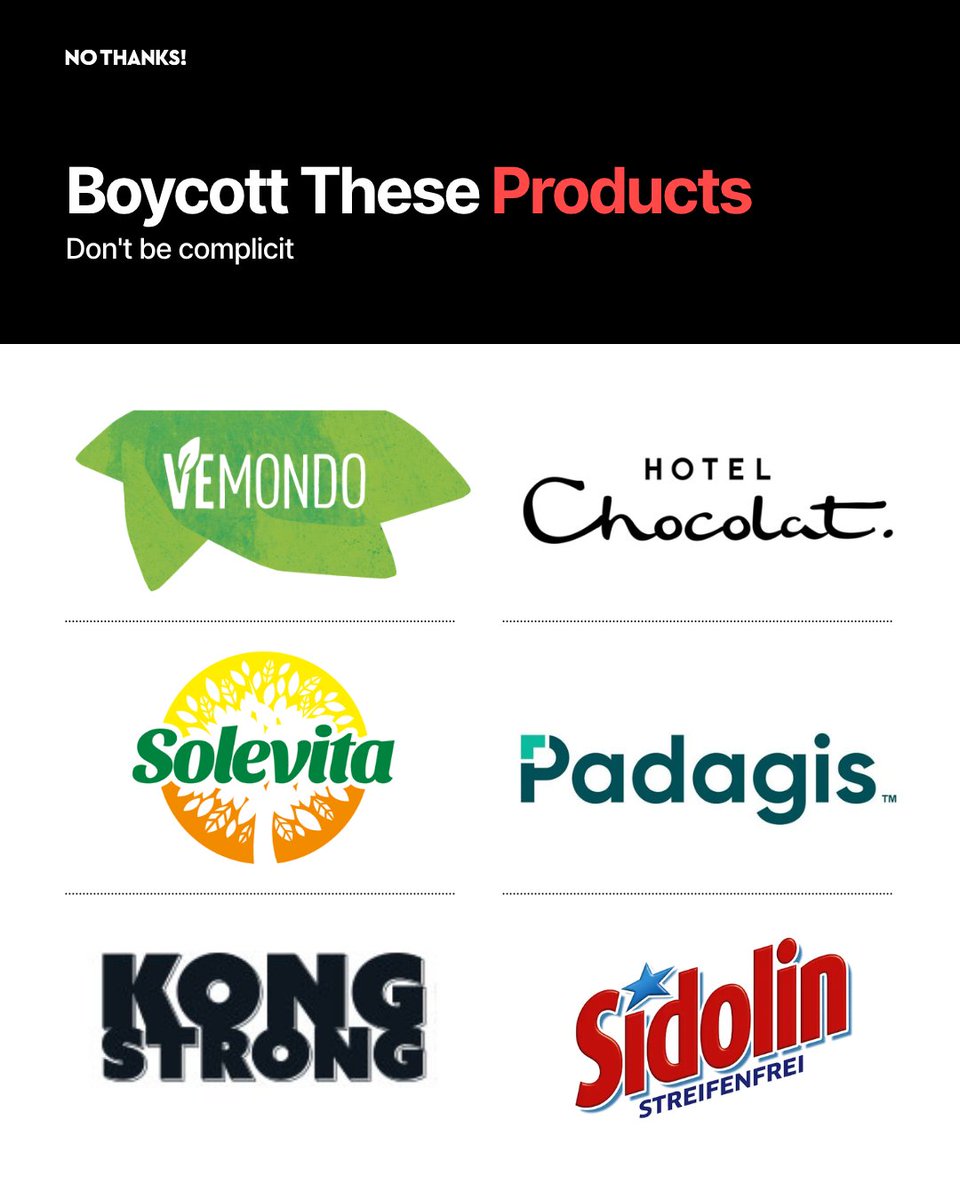 NoThanksBoycott's tweet photo. New boycotts added to the list! Every conscious choice counts. Share the word, spread awareness, and let's keep building collective power for Palestine, Sudan, Congo, and beyond. https://t.co/ix47urNhh0