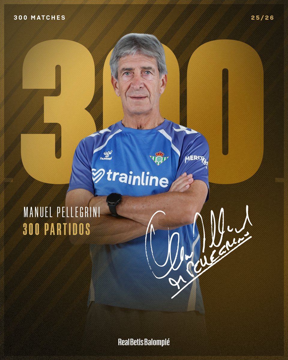 Our coach reaches his 300th game managing Real Betis. 

What a milestone. Huge congrats, <a href="/Ing_Pellegrini/">Manuel Pellegrini R.</a>! 👔👏