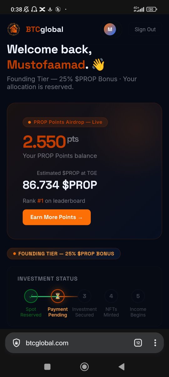 Momen langka: masuk tokenized real estate backed by real income sebelum jadi mainstream.
🪂 Daftar sekarang via link saya:
btcglobal.com/portal/?ref=8U…
Tugas cepat:
➖ Complete Investor Profile (+750 pts)
➖ Connect Base Wallet (+250 pts)
➖ Follow X (+100 pts)
➖ Join Telegram (+100