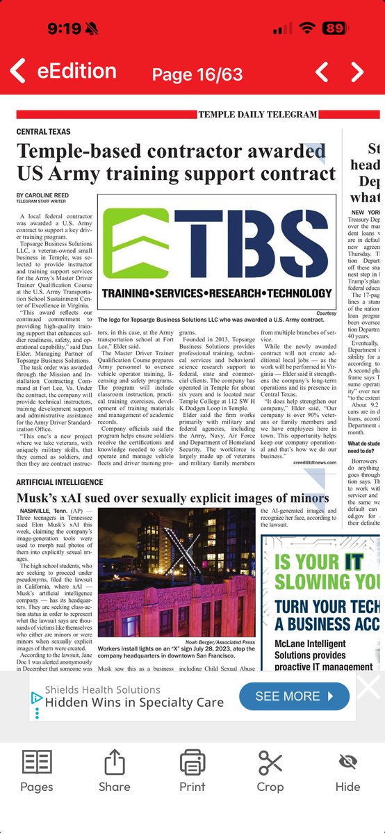 dandotelder's tweet photo. Thanks to @tdtnews for running the story on Topsarge Business Solutions' latest training contract win with the U.S. Army at Fort Lee. https://t.co/uy4FFYbVoo