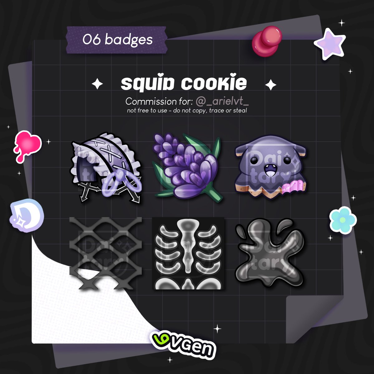 my adorable twitch badges by ⸝⸝ <a href="/Daitary_/">⊹ 𝘿𝙖𝙞𝙩𝙖𝙧𝙮 ⊹ | VGen 💗</a> 
#arieldoodles

go check out daitary and her work! i know imma make another request when her commissions are open in the future! and she is super sweet to work with too!🖤