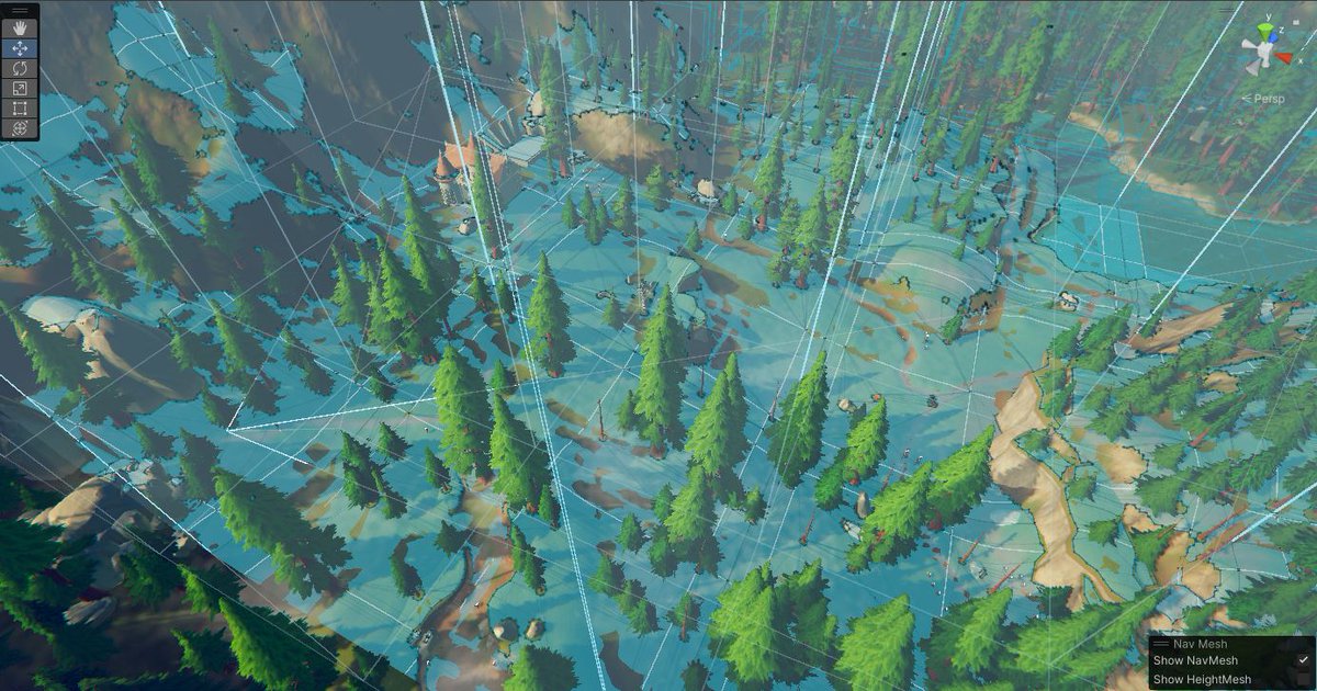 RapidRabbitG's tweet photo. Solution - I am dividing my large terrain into a grid of 100x100m navmesh sectors, enabling and disabling by distance to player, and then dynamically creating links every one meter along the edges. https://t.co/JrmSEwvInR