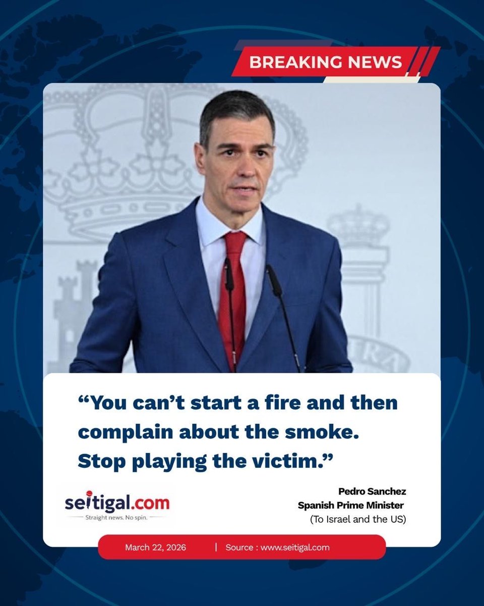 seitigalcom's tweet photo. Pedro Sanchez to Israel and US
#Iran #War #Spain #USA #Israel https://t.co/iebJt6UTQj