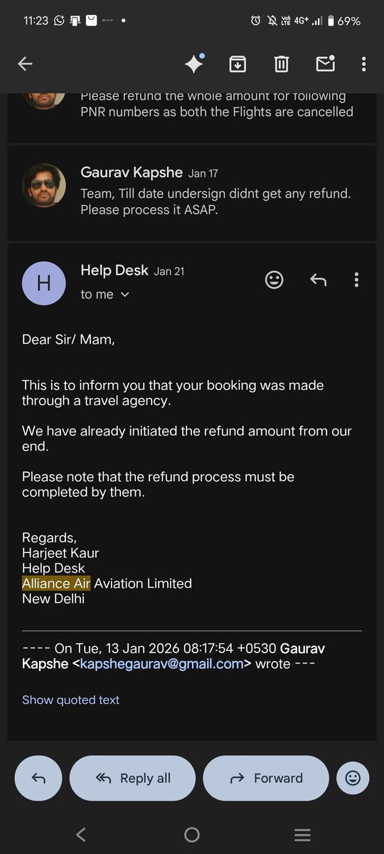 GKapshe's tweet photo. @makemytripcare Booking id NF7AIFS911167650813. And below is the screenshot of mail confirmation by the Airlines. https://t.co/vXw6Qfuur6