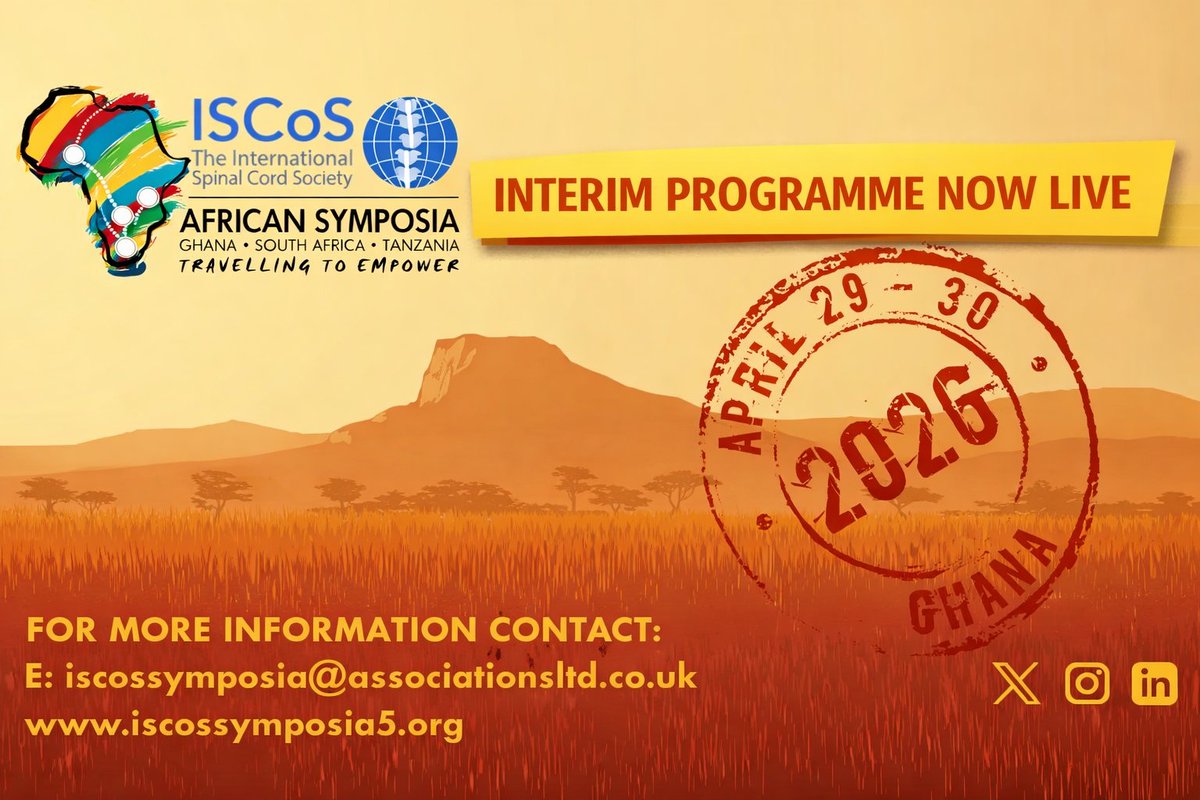 ISCoSmeetings's tweet photo. Planning to attend the ISCoS Regional Symposium in Ghana? The interim programme is available now.

Designed to equip professionals with evidence and skills to improve spinal cord injury care.

See details: https://t.co/5nkmS2y8oB

#ISCoS #SCIcare #SpinalCordInjury #GhanaHealthcare #Conference