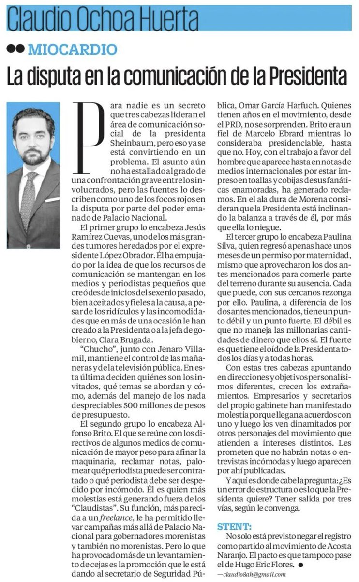 Que en Palacio Nacional decidieron que INE y/o TEPJF niegue el registro a <a href="/SomosMxMexico/">SomosMxMexico</a>, aunque cumplimos todos los requisitos.

Si Sheinbaum impide al pueblo decidir con su voto, nos verán en las calles.

Lean a <a href="/ClaudioOchoaH/">Claudio Ochoa Huerta</a>:

La disputa en la comunicación de la Presidencia