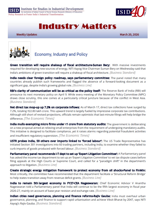 ISID_India's tweet image. Read the latest version of ISID’s #IndustryMatters - A weekly news update on #IndianEconomy, #Industry, and #Policy.

Available at: isid.org.in/wp-content/upl…

@nageshkum

#ISID #ForeignInvestment #TradePolicy #Competitiveness #CorporateGovernance #MSMEs #StartUps #Employment