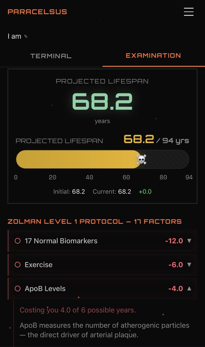 vasilich_nick's tweet photo. .@paracelsus_live was built in less than 48 hours during a 1000-noisers weekend run.
It’s a ready-to-use MVP that creates a visualization of an individual’s projected lifespan based on their lifestyle. You pass through Dr. Zolman’s Level 1 longevity examination — similar to what @bryan_johnson did when he developed his longevity approach known as the Blueprint protocol.

It’s completely FREE. People pay serious money for similar examinations.

As of today, 1 individual has been examined.

To move development forward I need at least 50 examinations and honest feedback — whether it was valuable to you or not.

Anyone can take the examination now via the link in the next post.