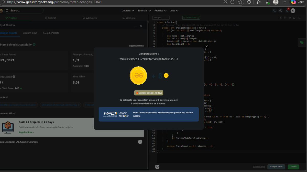 krishnkumar989's tweet photo. Day 32 of #GeekStreak60 ✅

Solved today’s POTD on GeeksforGeeks as part of the 60-day challenge powered by NPCI.

32 days of consistency.
Still going strong. 🚀
#npci #dsa #problemsoftheday #codingjourney #consistency
@geeksforgeeks @NPCI_NPCI https://t.co/ODEKGYWvaQ