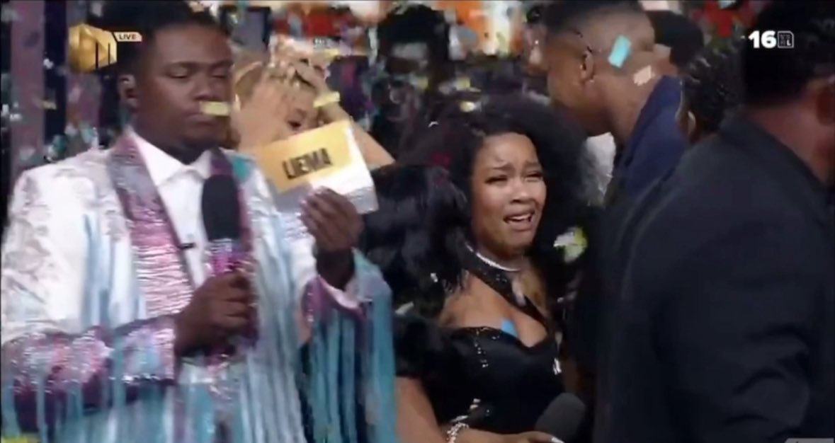 Rainyzionn's tweet photo. The wheel sent her home her first time. She didn't give up. She came again and this time She WON!!!! Congratulations LIEMA. 
#BBMzansi https://t.co/aC1UFV5rnS