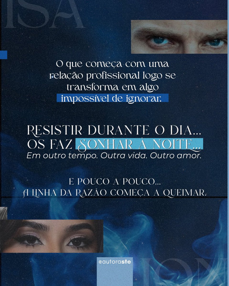Quando resistir durante o dia não é suficiente,
eles passam a sonhar à noite.

O mesmo sonho.
A mesma história.
O mesmo amor.

✨ Entre segredos, poder e escolhas difíceis…
Isabela e Jonathan vão descobrir até onde estão dispostos a ir um pelo outro.

Vem aí 💙