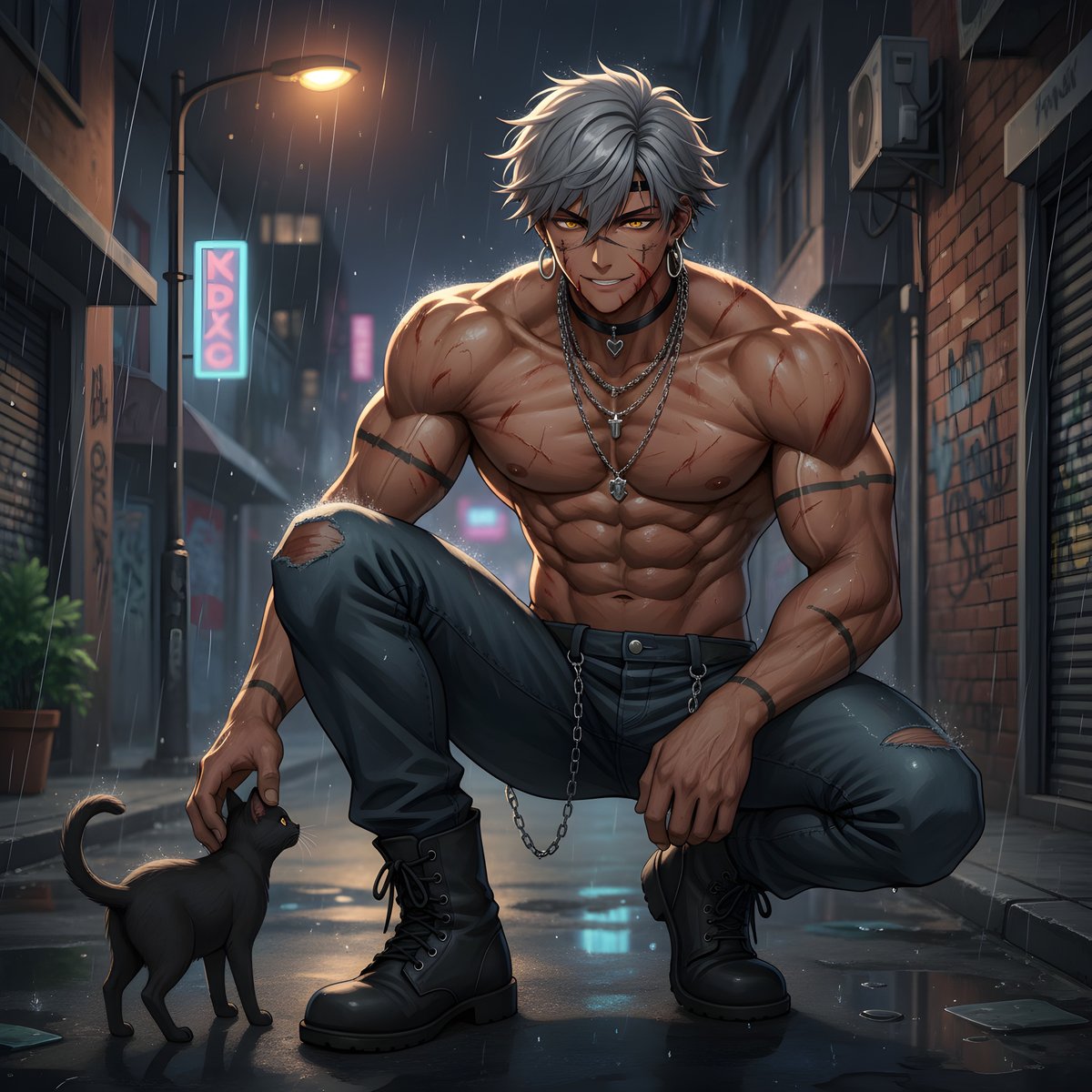 BlShen's tweet photo. #褐色肌 #筋肉 #暗巷裏 #筋肉男子 #猫 https://t.co/UVJUeWIK4v